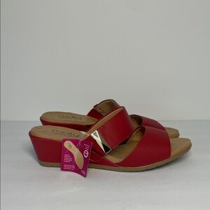 Malu Women’s Wedge Sandals Red with Gold Accent 9